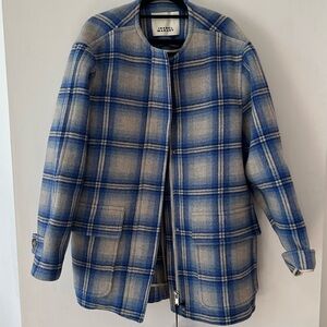 Isabel Marant Efelia Plaid Blue and Cream Checkered Jacket